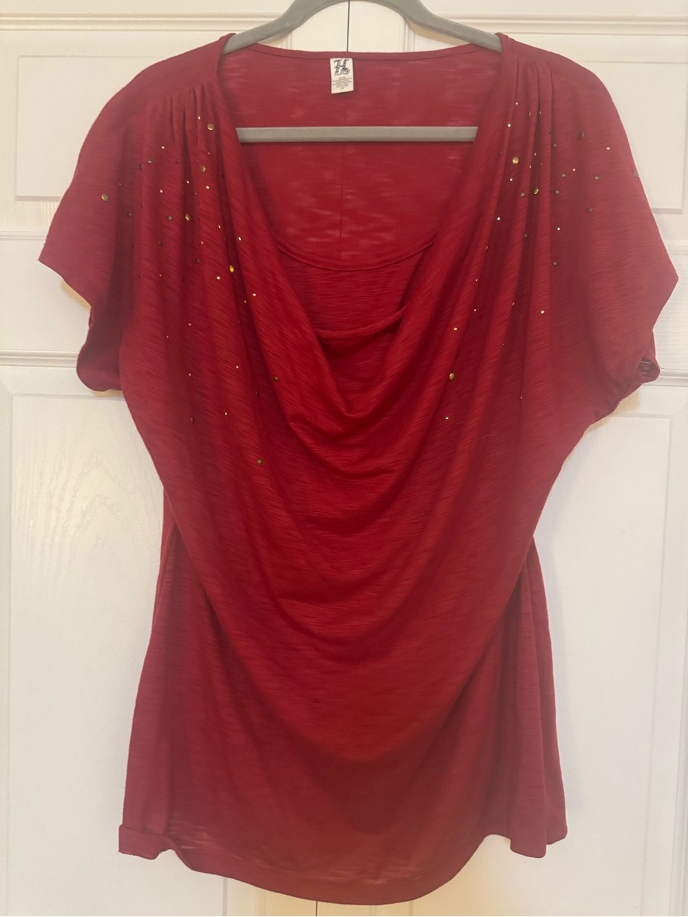 Hybrid Apparel Maroon Draped Neck Tunic with Metallic Studs